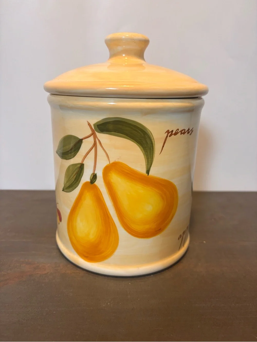 Vintage Pier 1 Provence Canister Hand-Painted Earthenware Sealed Lid Fruit 8”